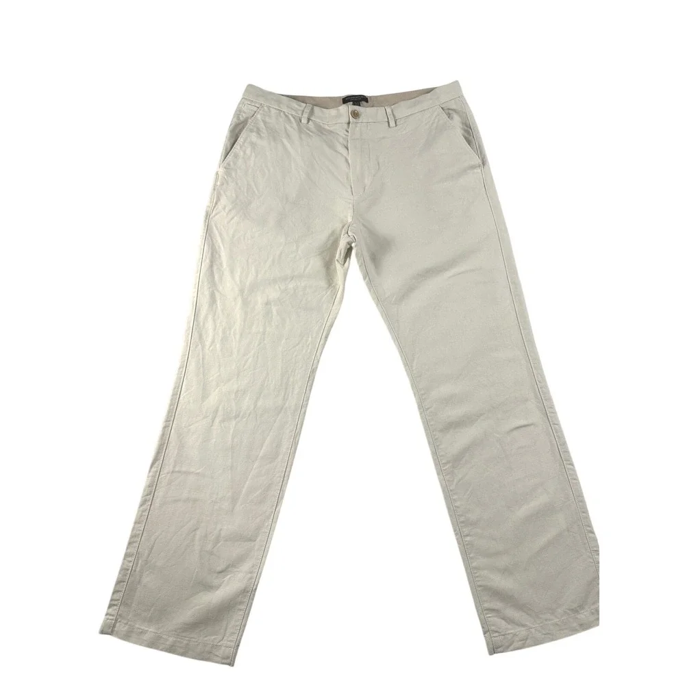 Banana Republic Kentfield Pant Cream Linen Cotton Blend Straight Leg 36x32
